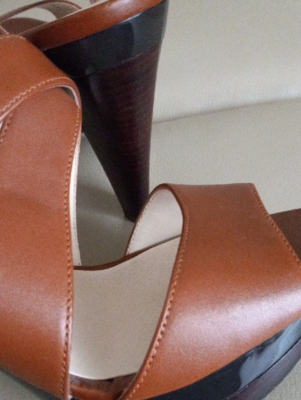 Audrey Brooke Tan Brown Leather Platform Slingback Heels Size: 7M - Picture 11 of 17